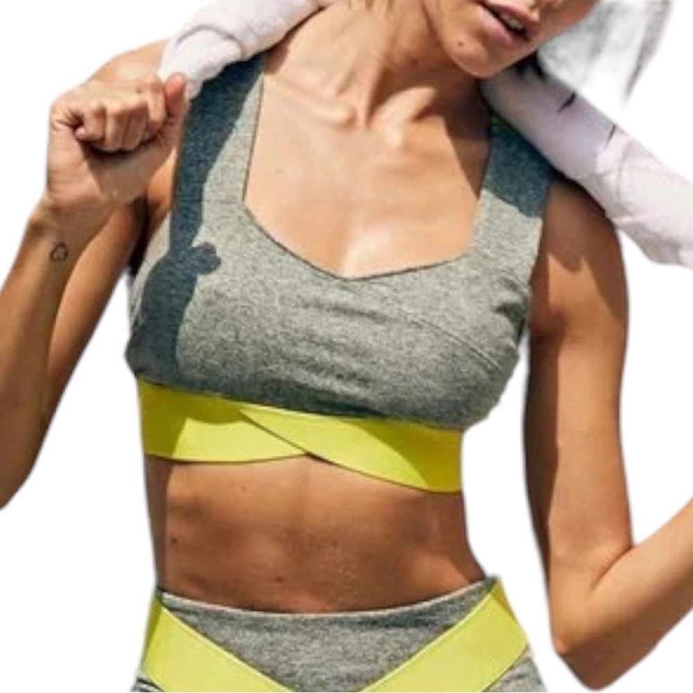 free People Movement Just Breathe Colorblock Bra / Heather Olive - Picture 1 of 4